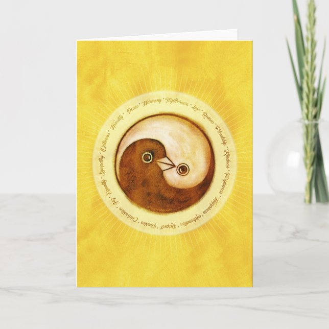 Yin Yang gold doves peace & harmony Greeting Card (Front)