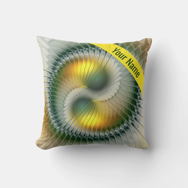 Yin Yang Green Yellow Abstract Art Colourful Name Cushion (Front)