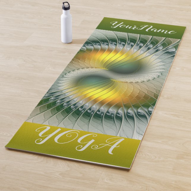 Yin Yang Green Yellow Abstract Art Fractal Name Yoga Mat (In Situ)