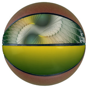 Yin Yang Green Yellow Abstract Colorful Fractal Basketball