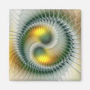 Yin Yang Green Yellow Abstract Colorful Fractal Magnet