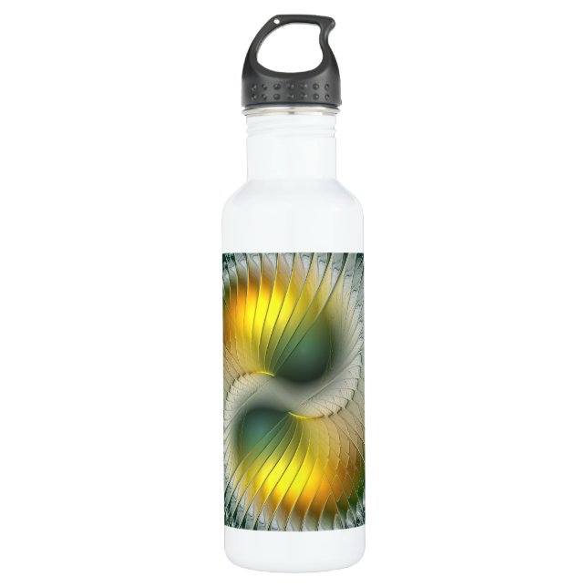 Yin Yang Green Yellow Abstract Colourful Fractal 710 Ml Water Bottle (Front)