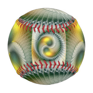 Yin Yang Green Yellow Abstract Colourful Fractal Baseball