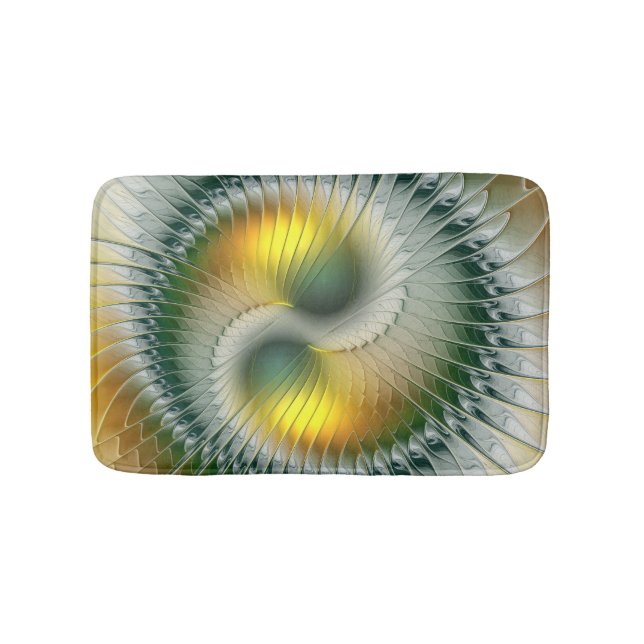 Yin Yang Green Yellow Abstract Colourful Fractal Bath Mat (Front)