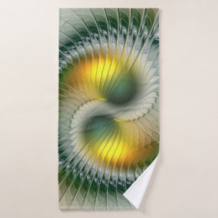 Yin Yang Green Yellow Abstract Colourful Fractal Bath Towel
