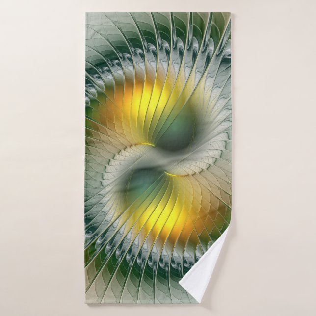 Yin Yang Green Yellow Abstract Colourful Fractal Bath Towel (Bath Towel)