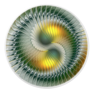 Yin Yang Green Yellow Abstract Colourful Fractal Ceramic Knob