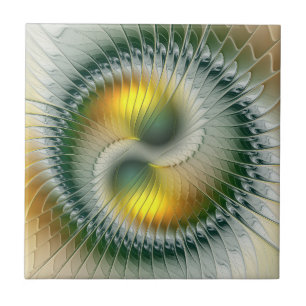 Yin Yang Green Yellow Abstract Colourful Fractal Ceramic Tile
