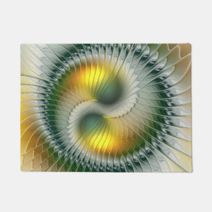Yin Yang Green Yellow Abstract Colourful Fractal Doormat