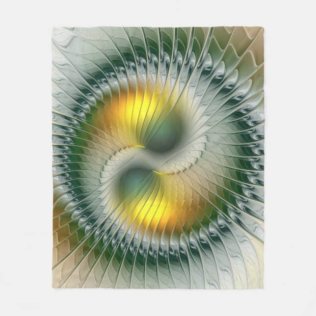 Yin Yang Green Yellow Abstract Colourful Fractal Fleece Blanket (Front)