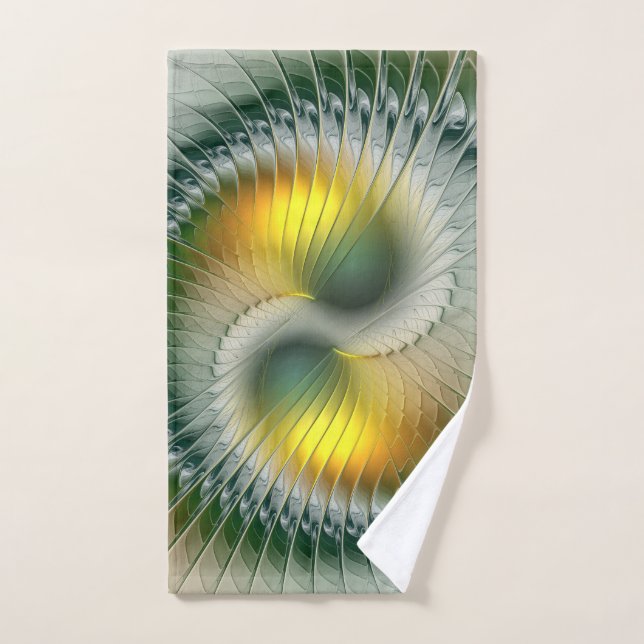 Yin Yang Green Yellow Abstract Colourful Fractal Hand Towel (Hand Towel)