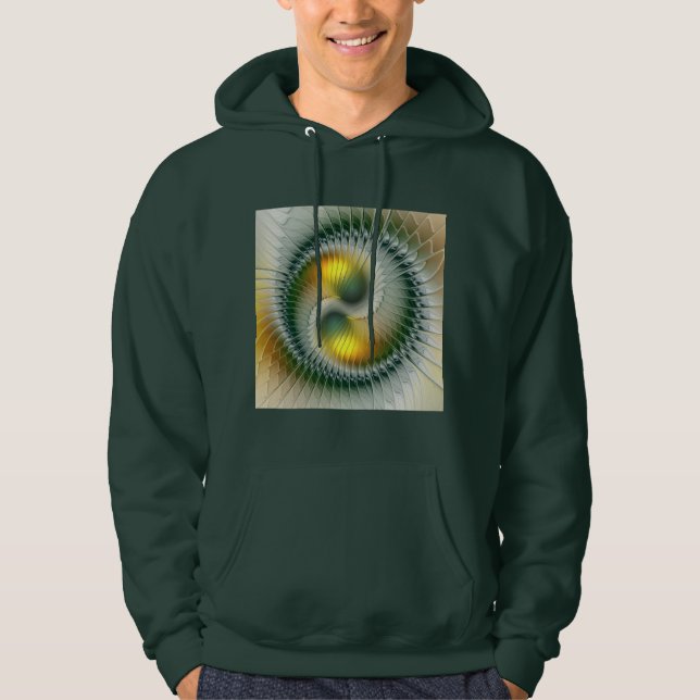 Yin Yang Green Yellow Abstract Colourful Fractal Hoodie (Front)
