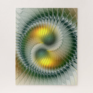 Yin Yang Green Yellow Abstract Colourful Fractal Jigsaw Puzzle