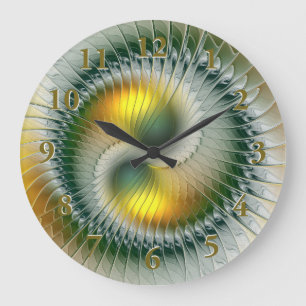 Yin Yang Green Yellow Abstract Colourful Fractal Large Clock