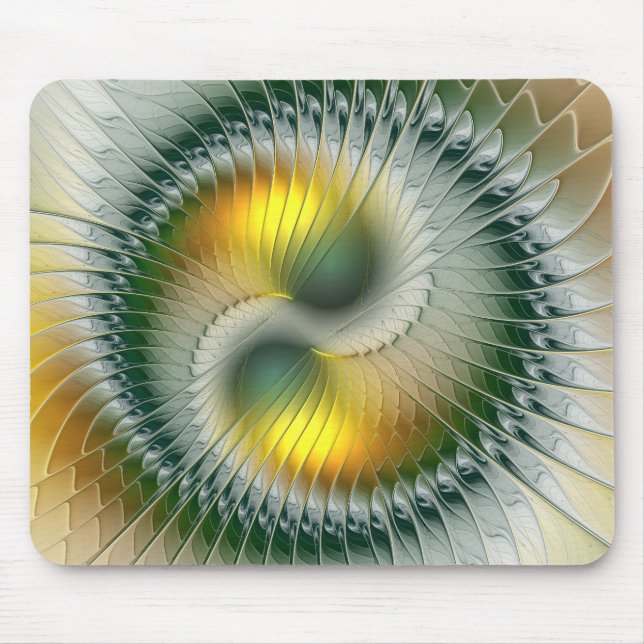 Yin Yang Green Yellow Abstract Colourful Fractal Mouse Pad (Front)