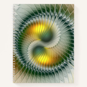 Yin Yang Green Yellow Abstract Colourful Fractal Notebook
