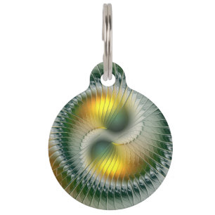 Yin Yang Green Yellow Abstract Colourful Fractal Pet Tag