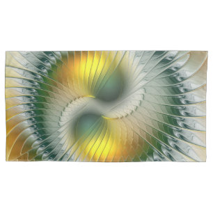 Yin Yang Green Yellow Abstract Colourful Fractal Pillowcase