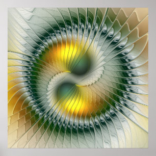 Yin Yang Green Yellow Abstract Colourful Fractal Poster