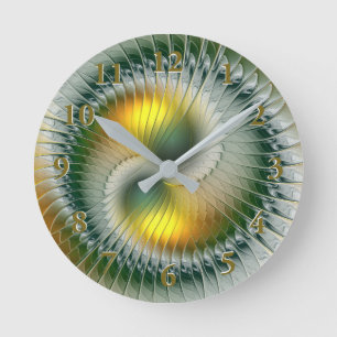 Yin Yang Green Yellow Abstract Colourful Fractal Round Clock