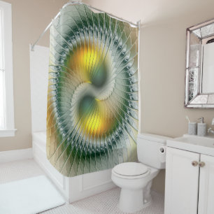 Yin Yang Green Yellow Abstract Colourful Fractal Shower Curtain