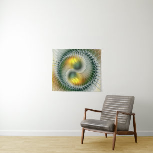 Yin Yang Green Yellow Abstract Colourful Fractal Tapestry