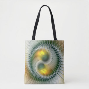 Yin Yang Green Yellow Abstract Colourful Fractal Tote Bag