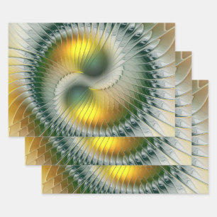 Yin Yang Green Yellow Abstract Colourful Fractal Wrapping Paper Sheet