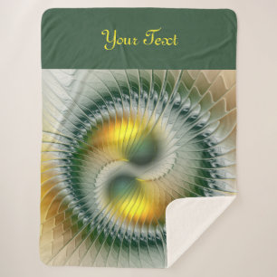 Yin Yang Green Yellow Abstract Fractal Art Text Sherpa Blanket