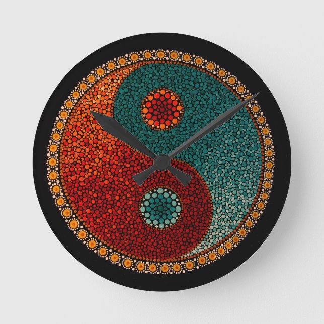Yin Yang Hand Painted Mandala Round Clock (Front)