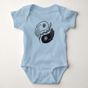 Yin Yang Hands with Floral Balance Baby Bodysuit