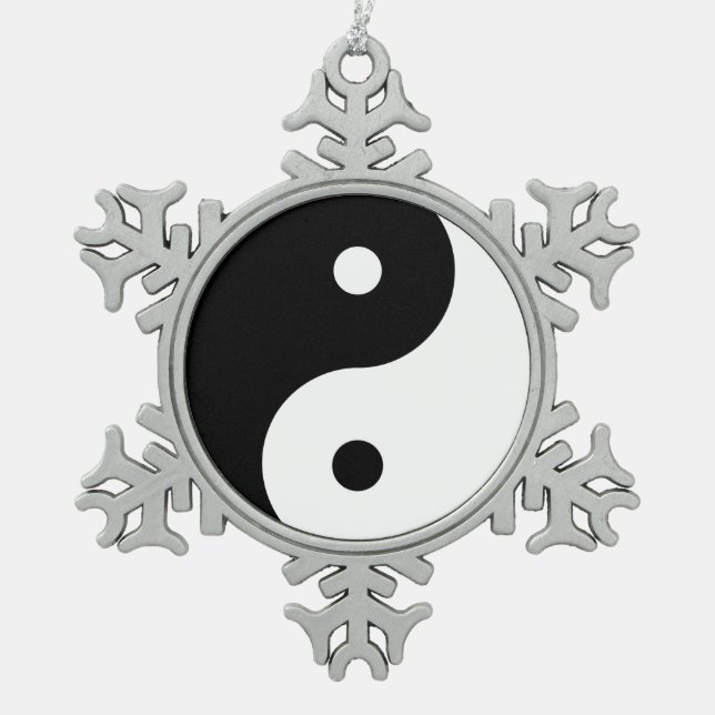 Yin Yang Harmony Snowflake Pewter Christmas Ornament (Front)