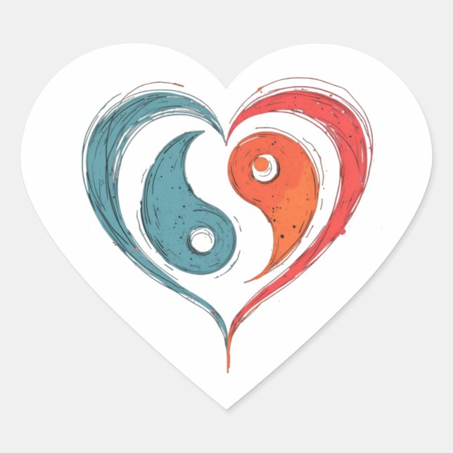 Yin Yang Heart Artistic Balance Symbol Sticker (Front)