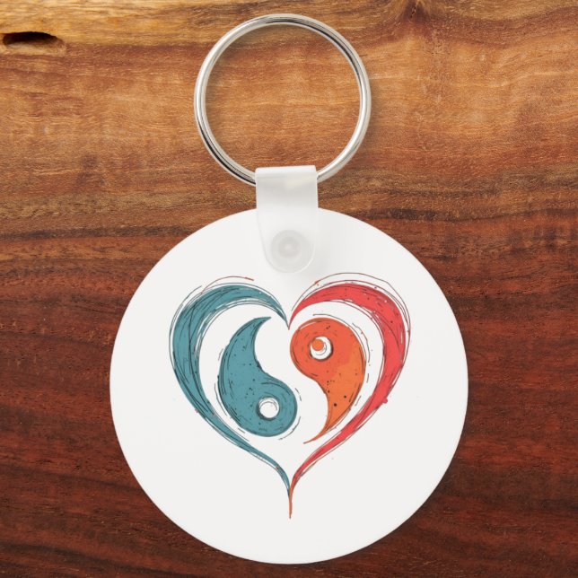Yin Yang Heart Artistic Custom Key Ring (Front)