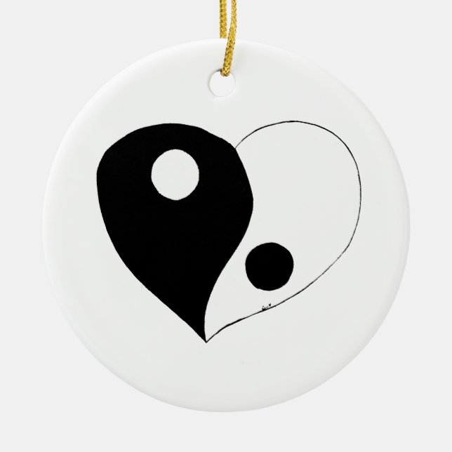 Yin Yang Heart (B/W) Ceramic Ornament (Front)