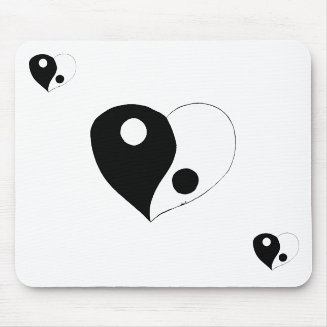 Yin Yang Heart (B/W) Mouse Pad (Front)