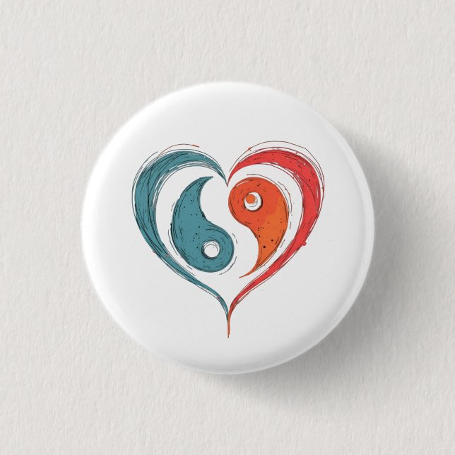 Yin Yang Heart Balance Artistic 3 Cm Round Badge (Front)
