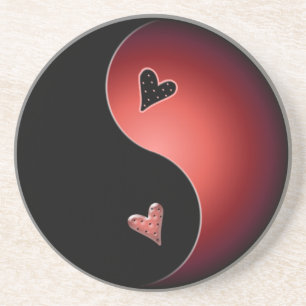 yin yang heart - red coaster