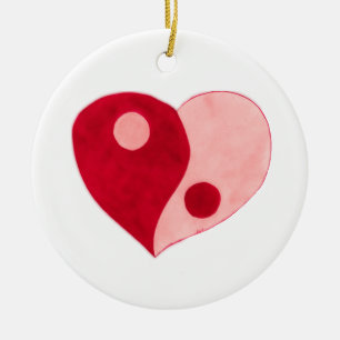 Yin Yang Heart (Red/Pink) Ceramic Tree Decoration