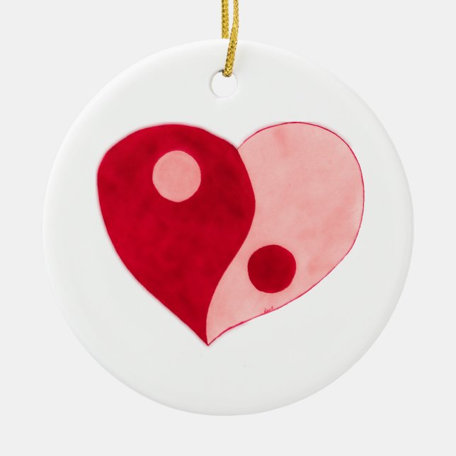 Yin Yang Heart (Red/Pink) Ceramic Tree Decoration (Front)