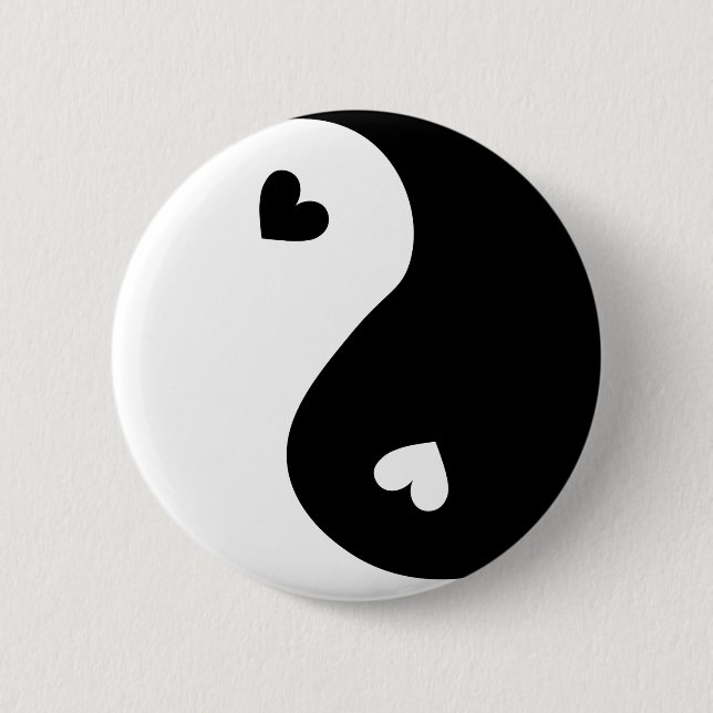 Yin Yang Hearts Design 6 Cm Round Badge (Front)