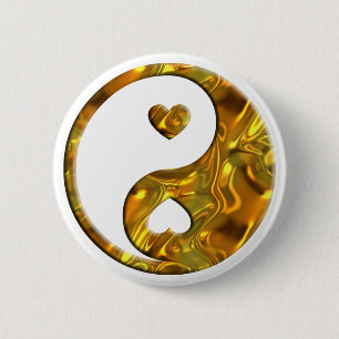 Yin & Yang / Hearts gold 6 Cm Round Badge