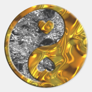Yin & Yang / Hearts gold abstract silver Classic Round Sticker