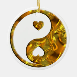 Yin & Yang / Hearts gold Ceramic Ornament