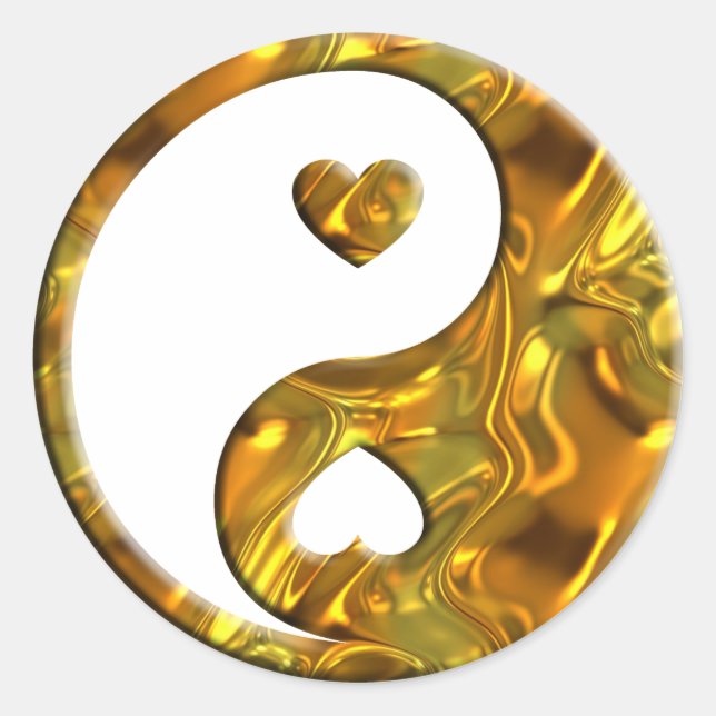 Yin & Yang / Hearts gold Classic Round Sticker (Front)
