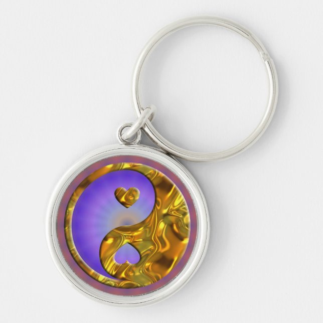 Yin & Yang / Hearts gold Key Ring (Front)