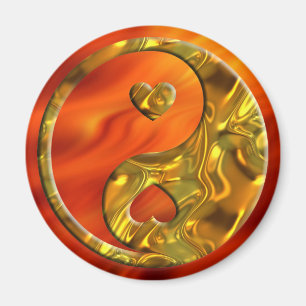 Yin & Yang / Hearts gold Magnet