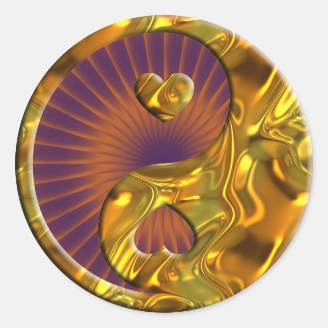 Yin & Yang / Hearts gold | orange shine Classic Round Sticker (Front)