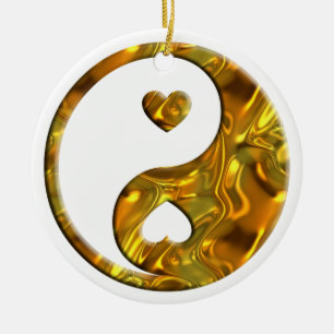 Yin & Yang / Hearts gold silver Ceramic Ornament
