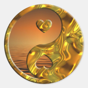 Yin & Yang / Hearts gold   sunset Classic Round Sticker